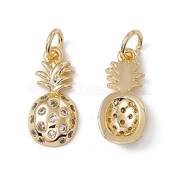 Brass Micro Pave Clear Cubic Zirconia Pendants, Pineapple Charms, Real 18K Gold Plated, 16.5x8x3mm, Jump Ring: 5x1mm, Hole: 3.3mm(KK-E068-VC015)