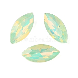 Glass Cabochons, Faceted, Horse Eye, Lawn Green, 15x7x3.5mm, 42pcs/set(GLAA-N0028-09C)