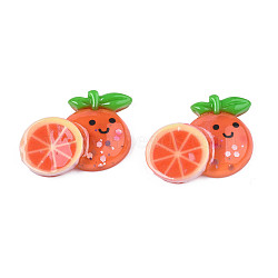 Opaque Resin Cabochons, with Glitter Powder, Orange Shape, Tomato, 17.5x24x5mm(CRES-S308-075)