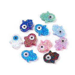 Synthetic Opal Beads, Hamsa Hand/Hand of Fatima/Hand of Miriam with Eye, Mixed Color, 13x11x2.5mm, Hole: 1mm(G-F644-02)