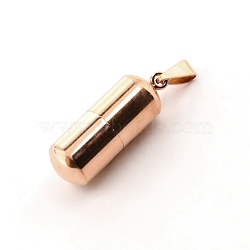 304 Stainless Steel Pendants, Capsule Shape, for Portable Mini Refillable Perfume Bottle, Rose Gold, 27.5x9.5mm, Hole: 3.5x5.5mm, Capacity: 1ml(STAS-WH0017-011RG)