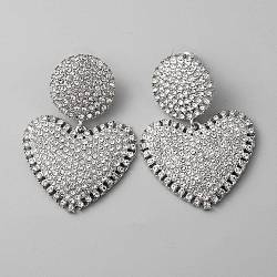 Crystal Rhinestone Heart Dangle Stud Earrings with 925 Sterling Silver Pin, Alloy Long Drop Earrings for Valentine's Day, Platinum, 52mm, Pin: 0.8mm(EJEW-WH0011-27P)