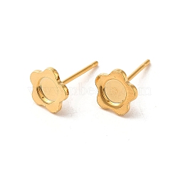 304 Stainless Steel Studs Earrings, with 201 Stainless Steel Findings, Flower, Golden, Tray: 4mm, 7.5x7.5mm, Pin: 12x0.8mm(STAS-H193-02G)