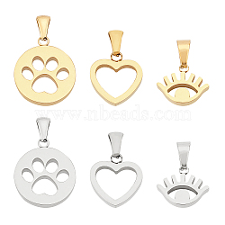 Unicraftale 6Pcs 6 Style 304 Stainless Steel Pendants, Manual Polishing, Mixed Shapes, Golden & Stainless Steel Color, 1pc/style(STAS-UN0022-61)