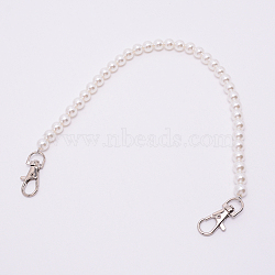 White Acrylic Round Beads Bag Handles, with Zinc Alloy Swivel Clasps and Steel Wire, for Bag Replacement Accessories, Platinum, 40cm(FIND-TAC0006-23A-02)