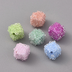 Resin Beads, with Crystal Rhinestone, Imitation Candy Food Style, Cube, Mixed Color, 16x17x17mm, Side Length: 12mm(RESI-E016-B)
