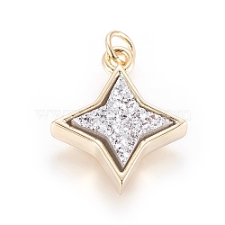Druzy Resin Pendants, with Brass Finding, Star, Golden, Silver, 20x16.5x4~6mm, Hole: 3mm(KK-J273-AG01)