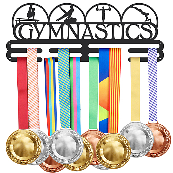 Fashion Iron Medal Hanger Holder Display Wall Rack, with Screws, Word Gymnastics, Sports Themed Pattern, 150x400mm