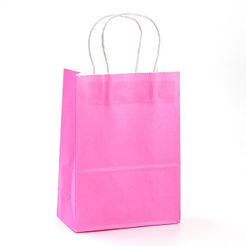 Pure Color Kraft Paper Bags, Gift Bags, Shopping Bags, with Paper Twine Handles, Rectangle, Hot Pink, 33x26x12cm