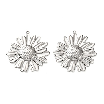 304 Stainless Steel Pendants, Sunlower Charm, Stainless Steel Color, 31x30x3mm, Hole: 1.4mm