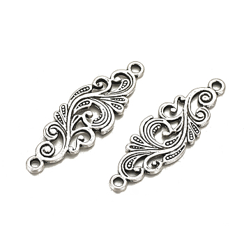 Tibetan Style Alloy Links connectors, Matte Style, Flower, Cadmium Free & Lead Free, Thai Sterling Silver Plated, 30x10x1.5mm, Hole: 1.5mm