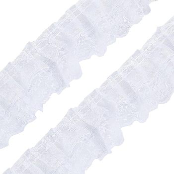 Polyester Lace Trim, Embroidered Floral Lace Ribbon, for Sewing or Craft Decoration, White, 44mm, about 20yard/card(18.28m/card)