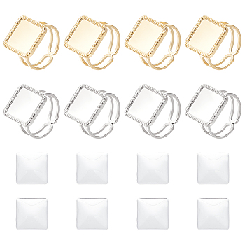 DIY Blank Square 304 Stainless Steel Open Cuff Ring Making Kit, Golden & Stainless Steel Color, Inner Diameter: 16.9mm, Tray: 15x15mm