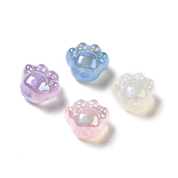 UV Plating Rainbow Iridescent Acrylic Beads, Paw Print, Mixed Color, 13x15.5x10.5mm, Hole: 3mm