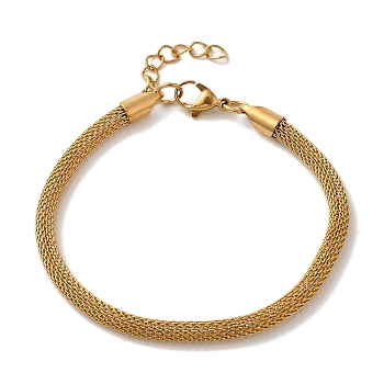 Ion Plating(IP) 304 Stainless Steel Mesh Chain Bracelets, Real 18K Gold Plated, 7-1/4 inch(18.5cm)