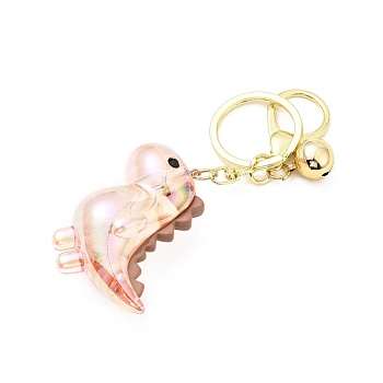 Acrylic Dinosaur Pendant Keychain, with Light Gold Tone Alloy Findings and Sonance Brass Bell, Cadmium Free & Lead Free, PeachPuff, 10.5cm