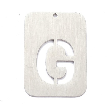 304 Stainless Steel Pendants, Rectangle with Alphabet, Hollow, Letter.G, 32x22x1mm, Hole: 1.5mm