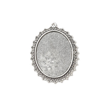 Tibetan Style Antique Silver Alloy Flat Oval Pendant Cabochon Settings, Cadmium Free & Lead Free, Tray: 40x30mm, 55x40x2mm, Hole: 2mm