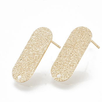 Brass Stud Earring Findings, with Loop, Oval, Nickel Free, Real 18K Gold Plated, 21x8mm, Hole: 1.4mm, Pin: 0.9mm