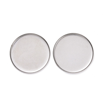 304 Stainless Steel Plain Edge Bezel Cups, Flat Round, Stainless Steel Color, 31x2mm, Tray: 30mm