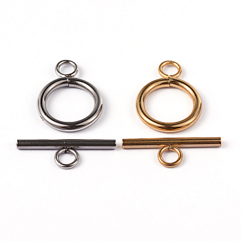 304 Stainless Steel Ring Toggle Clasps, Mixed Color, Ring: 19x14x2mm, Bar: 20x7x2mm, Hole: 3mm