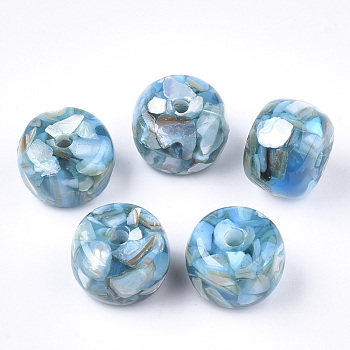 Resin Beads, with Shell, Rondelle, Sky Blue, 13x9mm, Hole: 2mm