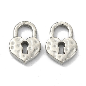 304 Stainless Steel Pendants, Heart Pad Lock Charm, Stainless Steel Color, 17.3x12x3.3mm, Hole: 5x6mm