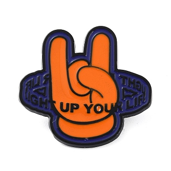 Gesture Creative Rock Music Theme Enamel Pins, Black Alloy Badge for Clothes Backpack, Dark Orange, 30.5x33x1.5mm
