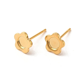 304 Stainless Steel Studs Earrings, with 201 Stainless Steel Findings, Flower, Golden, Tray: 4mm, 7.5x7.5mm, Pin: 12x0.8mm