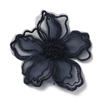 Lace Polyester Embroidery Organza Ornament Accessories, Sewing Craft Decoration, Flower, Midnight Blue, 65x68x2mm