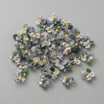 Transparent Resin Cabochons, Flower, with Glitter Powder, Gray, 15x14.5x6.5mm