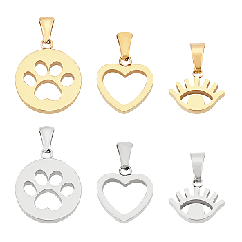 Unicraftale 6Pcs 6 Style 304 Stainless Steel Pendants, Manual Polishing, Mixed Shapes, Golden & Stainless Steel Color, 1pc/style