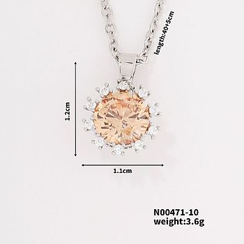 Shiny Brass Rhinestones Flower Pendant Necklace, Elegant and Fashionable Jewelry, Light Peach, 15.75 inch(40cm)