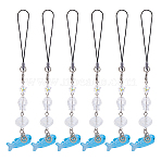 6Pcs Glass & Alloy & Resin Mobile Straps, Whale, Mixed Color, 140mm(HJEW-FH00310)