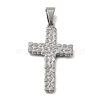 Easter 304 Stainless Steel Big Pendants, with 201 Stainless Steel Snap On Bails, Textured Cross Charms, Stainless Steel Color, 55x33.5x3.5mm, Hole: 11.5x6mm(STAS-G400-06P)