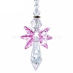 1Pc Glass Angel Pendant Decorations, Hanging Suncatchers, for Home Decoration, Plum, 180~200mm(HJEW-DJ0001-17B)