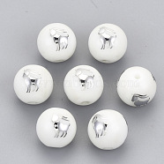 Electroplate Glass Beads, Round with Constellations Pattern, Platinum Plated, Capricorn, 10mm, Hole: 1.2mm(EGLA-S178-11A-01)