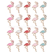 20Pcs 5 Colors Alloy Enamel Pendants, Light Gold, Flamingo Shape, Mixed Color, 25.5x15x2mm, Hole: 1.6mm, 4pcs/color(ENAM-YW0003-20)