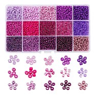 3750Pcs 15 Style 8/0 Glass Round Seed Beads, Baking Paint & Ceylon & Metallic Colours & Transparent Inside Colours Round Hole Beads, Small Craft Beads, for DIY Jewelry Making, Mixed Color, 3~4x2~3mm, hole: 0.8~1mm, 250pcs/style(SEED-YW0001-40B)