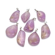 Natural Ametrine Pendants, with Platinum Tone Brass Findings, Nuggets, 33~52x20~27x8.5~10mm, Hole: 4x5mm(G-I216-01)