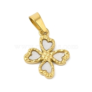 Vacuum Plating 304 Stainless Steel Pendants, with Natural Shell, Clover Charm, Golden, 16.5x14x1.7mm, Hole: 6x3mm(STAS-D052-01G)