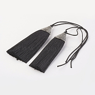 Nylon Tassels Big Pendant Decorations, with CCB Plastic, Antique Silver, Black, 85x20x10.5mm(HJEW-G010-A22)