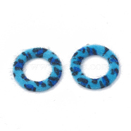 Faux Mink Fur Covered Pendants, with Aluminum Bottom, Ring, Deep Sky Blue, 40x35.5x4.5mm, Hole: 1mm(X-WOVE-N009-11C)
