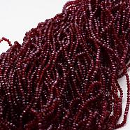 Half Rainbow Plated Faceted Rondelle Glass Bead Strands, Frosted, Dark Red, 2.8~3x2mm, Hole: 0.8mm, about 200pcs/strand, 15.1 inch(EGLA-L007-A15-2mm)