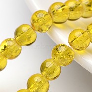 Crackle Glass Beads Strands, Round, Gold, 6mm, Hole: 1.3~1.6mm, about 133pcs/strand, 31.4 inch(X-CCG-Q001-6mm-10)