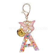 Letter A Resin & Butterfly Acrylic Pendant Keychain, with Iron Findings, Golden, 10.5cm(KEYC-JKC00932)