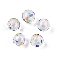 Transparent Handmade Blown Glass Globe Beads, Wave Point Pattern, Round, Blue, 13.5~14.5x14~15mm, Hole: 1~2mm(GLAA-T012-17A)