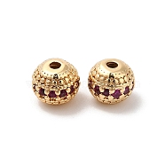 Brass Micro Pave Cubic Zirconia Beads, Round, Real 18K Gold Plated, 5.8x5mm, Hole: 1mm(KK-B074-75B-G)