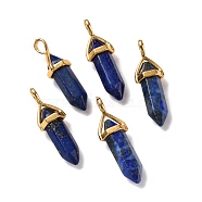 Natural Lapis Lazuli Pendants, Faceted, with Golden Tone Brass Findings, Lead free & Cadmium Free, Dyed, Bullet, 27~30x9~10x7~8mm, Hole: 4x3mm(G-K329-30G)