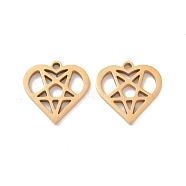 201 Stainless Steel Pendants, Heart with Star Charms, Golden, 15x15x1.5mm, Hole: 1.6mm(STAS-G282-04G)